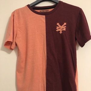 Two-Tone Split Tee T-Shirt | Pink / Maroon | XS